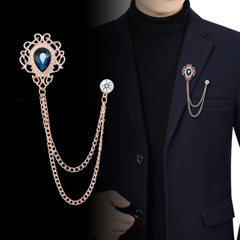 Men'S Accessories Jewelry - Pin Kerah Kristal Berlian Imitasi Rantai