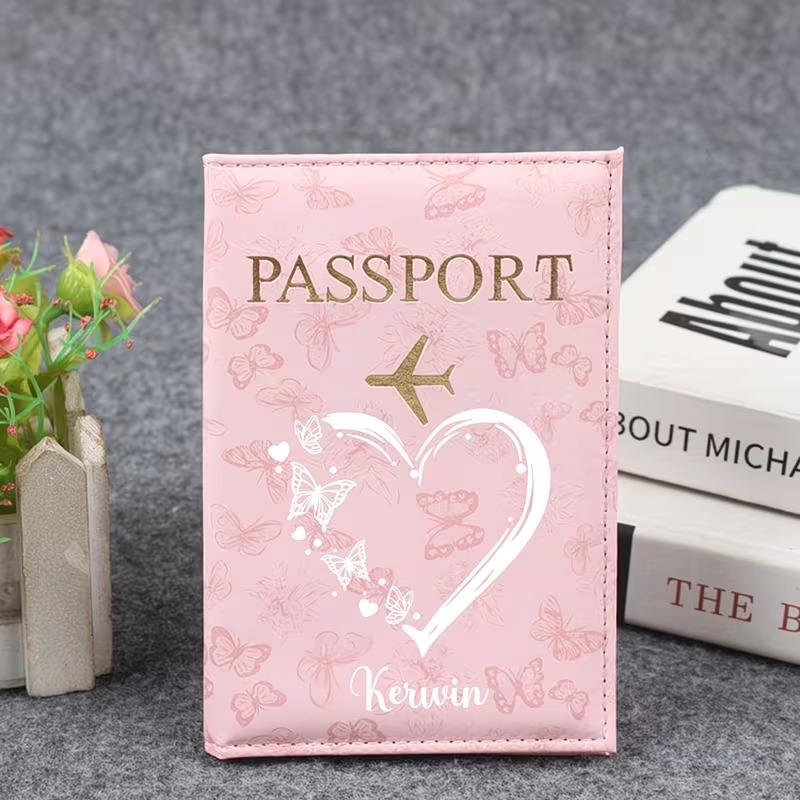 Travel Organizer Men - Tempat Paspor Kustom dengan Desain Kupu-kupu,