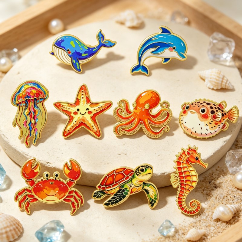 Lapel Pin Enamel - Pin Enamel Hewan Laut yang Cerah,