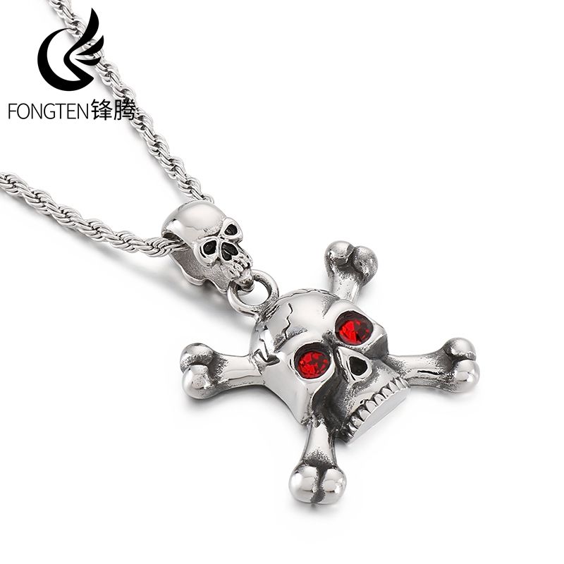 Men Accessories Singapore - Fongten kalung tengkorak mata merah baja