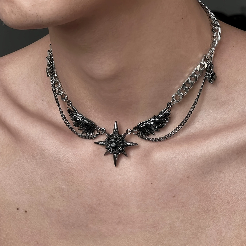 Men Accessories Singapore - Kalung Sayap Bintang Berduri Gaya Gotik