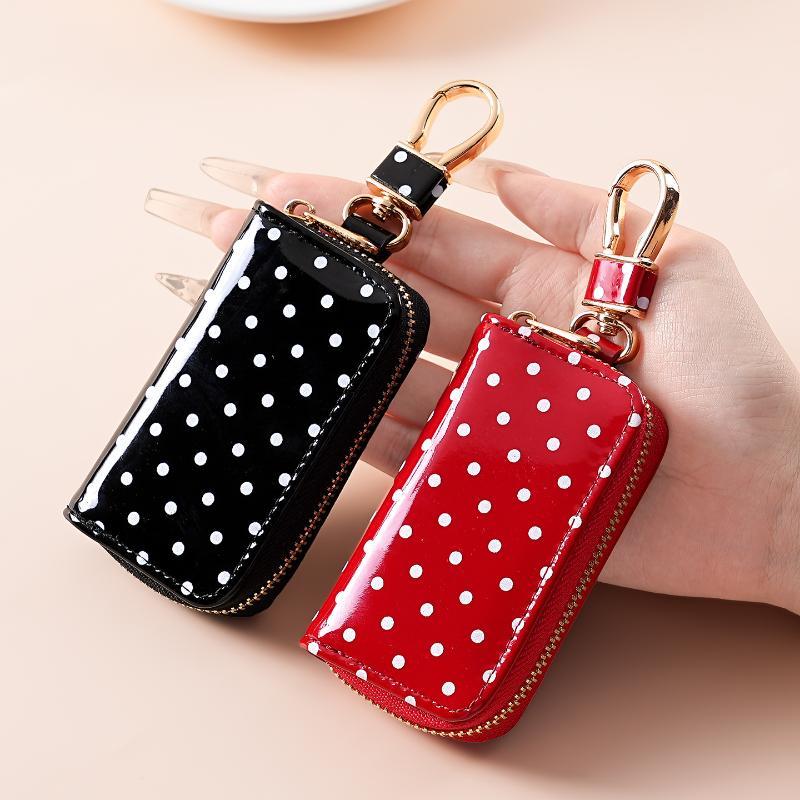 Men Accessories Store - Dompet Kunci Kulit Paten Mengkilap Polka