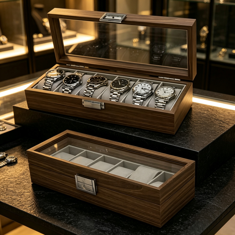 Men Accessories Organiser - Kotak Penyimpanan Jam Tangan Kayu Walnut