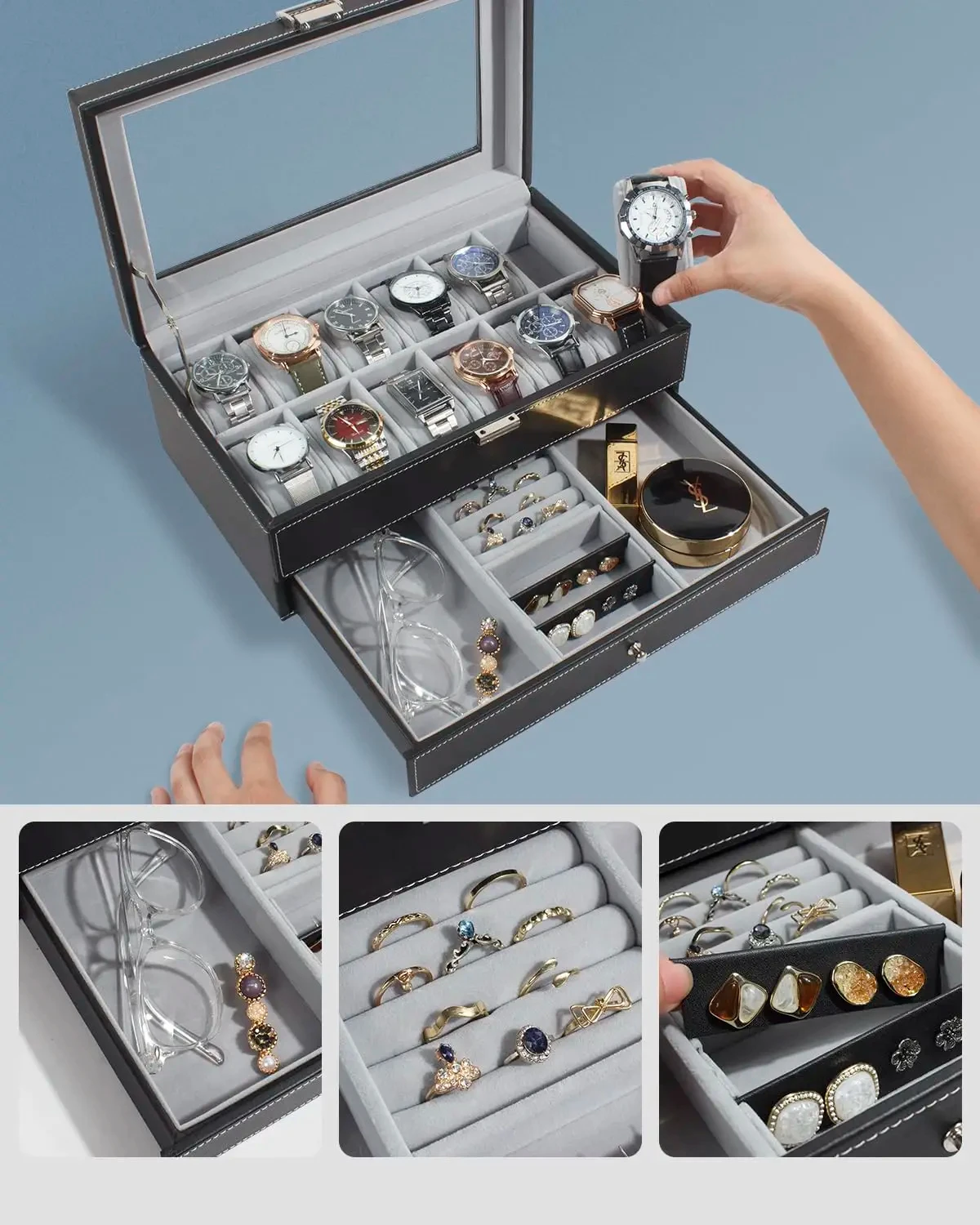 Kotak Penyimpanan Jam Tangan K - Men Accessories Organiser ulasan dan harga